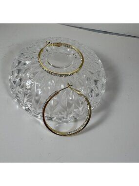 Gold Hoop Earrings With Rhinestone Detailing ATI BRCH